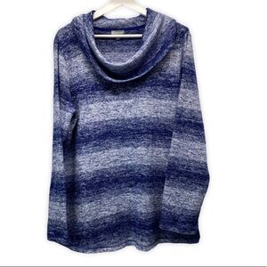T by Talbots Ombré Stripe Cowl Pullover size Large Blue